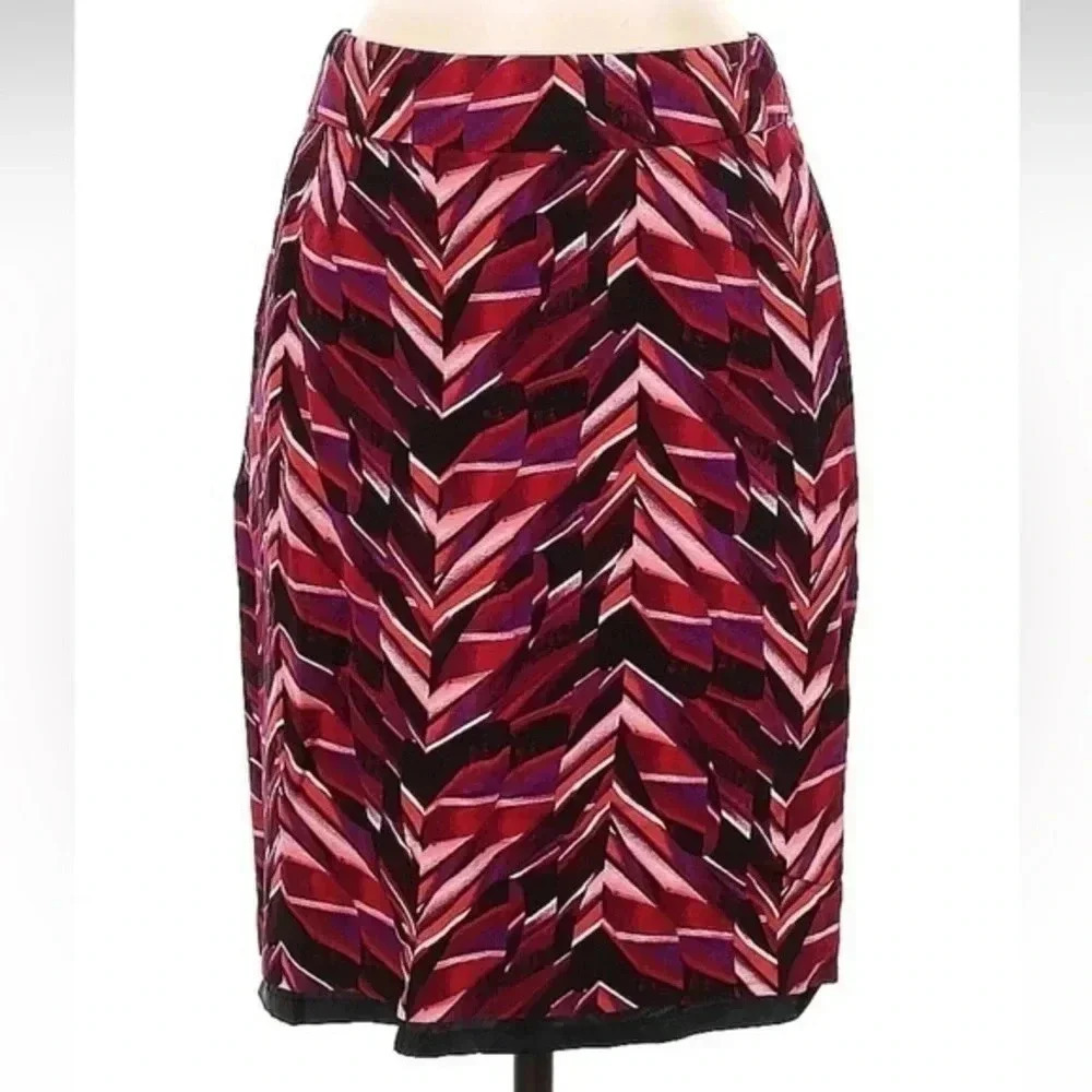 Calvin Klein Red Pink Chevron Herringbone Linen Blend Pencil Skirt Size 4